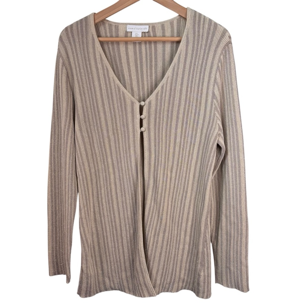 House of Harlow 1960 Gray Silver Metallic Striped Cardigan Sweater Size Large